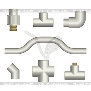 Set of fittings and connections for plastic pipes, - stock vector clipart