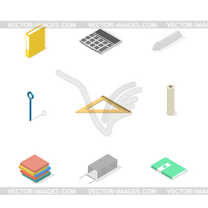 Set of icons, office and school. Flat 3d isometric - vector clip art