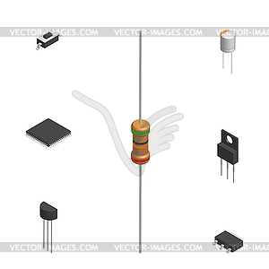 Set of different 3D electronic components,  - vector image