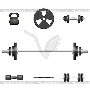 Set of 3D sports equipment items, - vector image