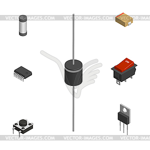 Set of different 3D electronic components, - vector clip art