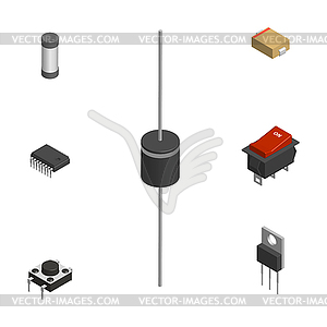 Набор различных 3D электронных компонентов, - векторный рисунок