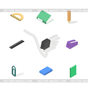 Set of icons, office and school. Flat 3d isometric - vector clip art