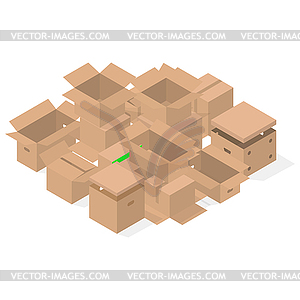 Bunch of 3D cardboard boxes, - vector image
