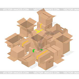 Bunch of 3D cardboard boxes,  - vector clip art