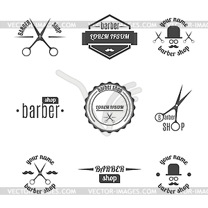 Set of grey emblem for barber shop,  - vector clip art