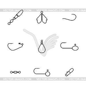 Set of different spinning fishing accessories and - vector EPS clipart