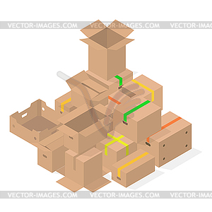 Bunch of 3D cardboard boxes,  - vector clip art