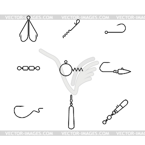 Set of different spinning fishing accessories and - vector clip art