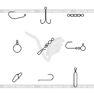 Set of different spinning fishing accessories and - vector clipart