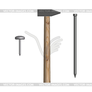 Hammer and nails front view,  - vector image