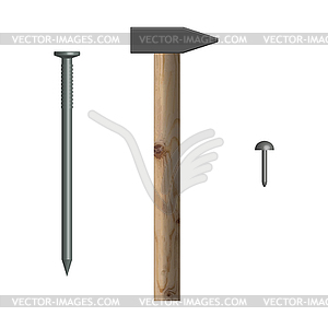 Hammer and nails front view,  - vector EPS clipart