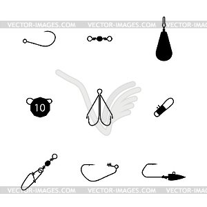 Set of different spinning fishing accessories and - vector image