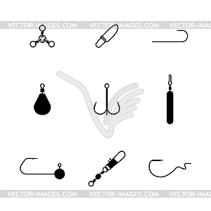 Set of different spinning fishing accessories and - vector clipart