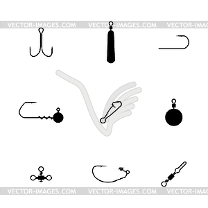 Set of different spinning fishing accessories and - vector image