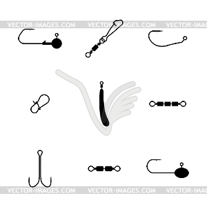 Set of different spinning fishing accessories and - vector image