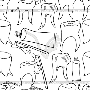 Бесшовные модели улыбающихся здоровых зубов пастой. - векторное изображение