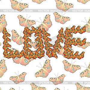 Seamless pattern love of butterfly peacock illustra - vector image