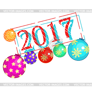 New Year with christmas balls decorations - vector image