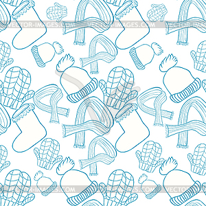 Seamless pattern hat, mittens, boots, scarf - vector clipart