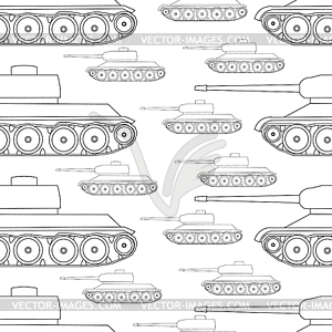 Outline seamless pattern tanks victory celebration - vector image