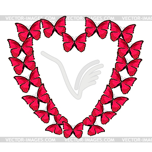 Розовый сердце морфо butterfliese бабочка - векторный графический клипарт