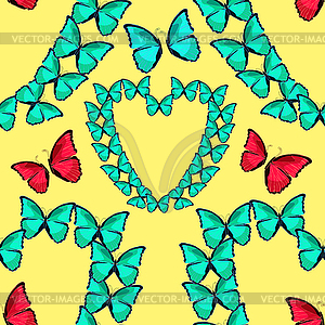 Seamless pattern heart of morpho butterfliese - royalty-free vector clipart