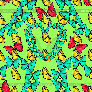 Seamless pattern heart of morpho butterfliese - vector clipart