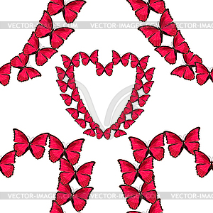 Seamless pattern pink heart of morpho butterfliese - vector clipart / vector image