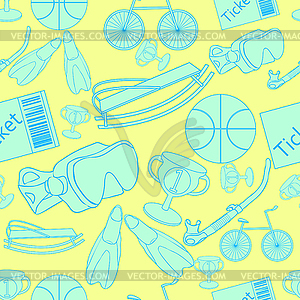 Seamless pattern bicycle ball, basketball sports - vector clipart