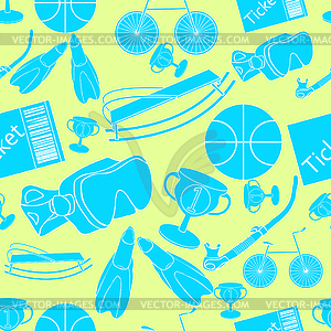 Seamless pattern bicycle ball, basketball sports - vector EPS clipart