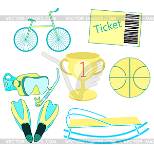 Комплект велосипеда мяч, баскетбол спорт оранжевый - векторный эскиз