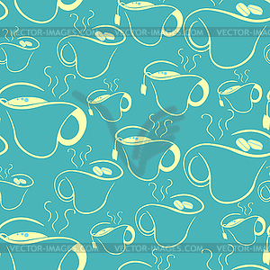 Seamless pattern silhouette of hot cup of coffee tea - stock vector clipart