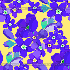 Seamless pattern of forget-me-alpine wild flower - color vector clipart