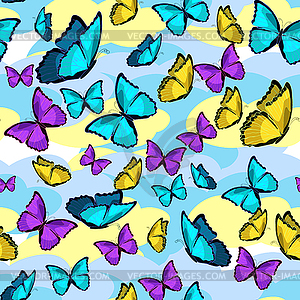 Seamless pattern butterfly blue morpho monarch - vector clip art