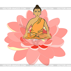 Будда сидит в позе лотоса индийской медитации открытой - векторный клипарт EPS