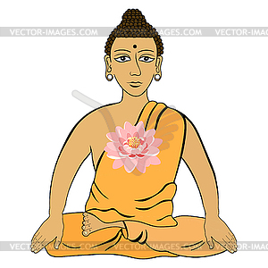 Buddha sitting in lotus Indian meditation open - vector clipart