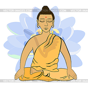 Будда сидит в позе лотоса индийской медитации закрыто - клипарт в векторе / векторное изображение