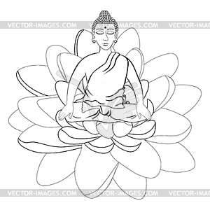 Buddha sitting in lotus Indian meditation closed - white & black vector clipart