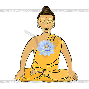 Buddha sitting in lotus Indian meditation closed - vector clipart