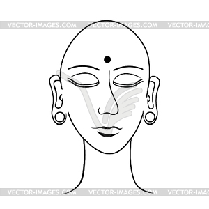 Indian head buddha meditation closed eyes - vector clip art