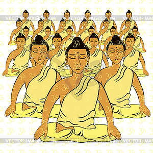 Buddha sitting in lotus Indian meditation closed - color vector clipart