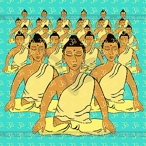 Будда сидит в позе лотоса индийской медитации закрыто - клипарт в векторном формате
