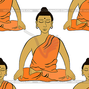 Seamless pattern Buddha sitting in lotus Indian - color vector clipart