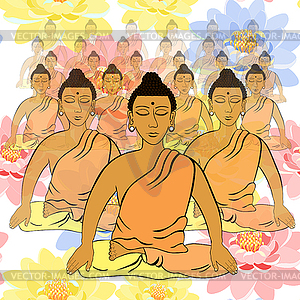 Seamless pattern Buddha sitting in lotus Indian - vector clipart