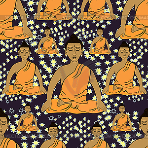 Seamless pattern Buddha sitting in lotus Indian - royalty-free vector clipart