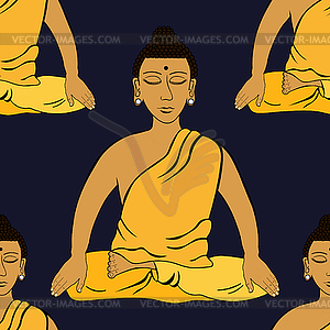 Бесшовные модели Будда сидит в позе лотоса индийского - векторное изображение