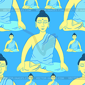 Seamless pattern Buddha sitting in lotus Indian - vector clip art