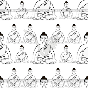 Seamless pattern Buddha sitting in lotus Indian - vector clipart