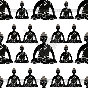 Seamless pattern Buddha sitting in lotus Indian - vector image